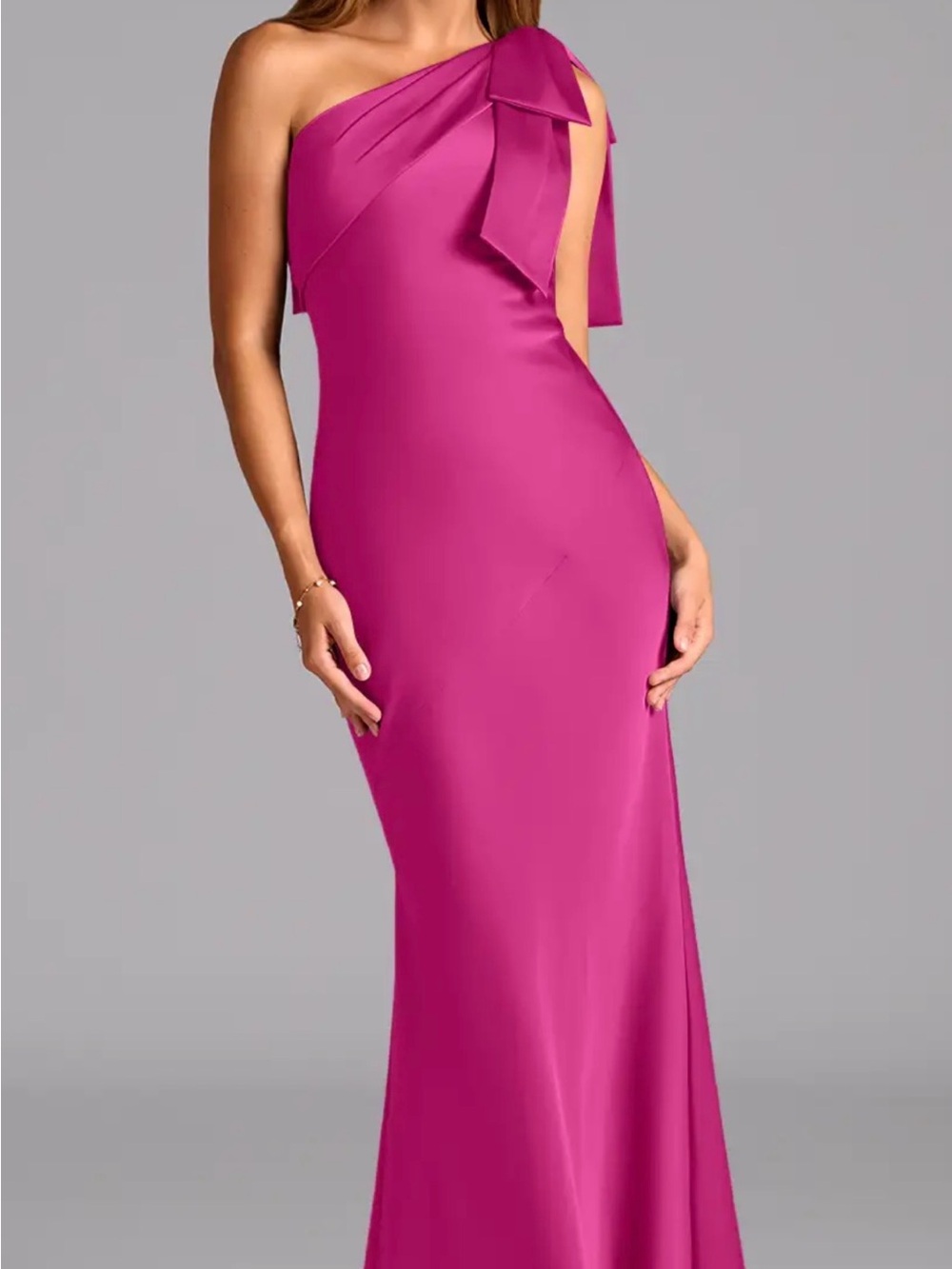 Azazie One-Shoulder Magenta Evening Gown- comes with Men’s matching tie!